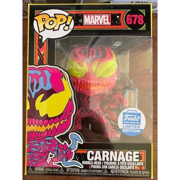 Funko Pop Marvel Carnage Blacklight Funko Shop Exclusive In Hand + Protector - Picture 2 of 7